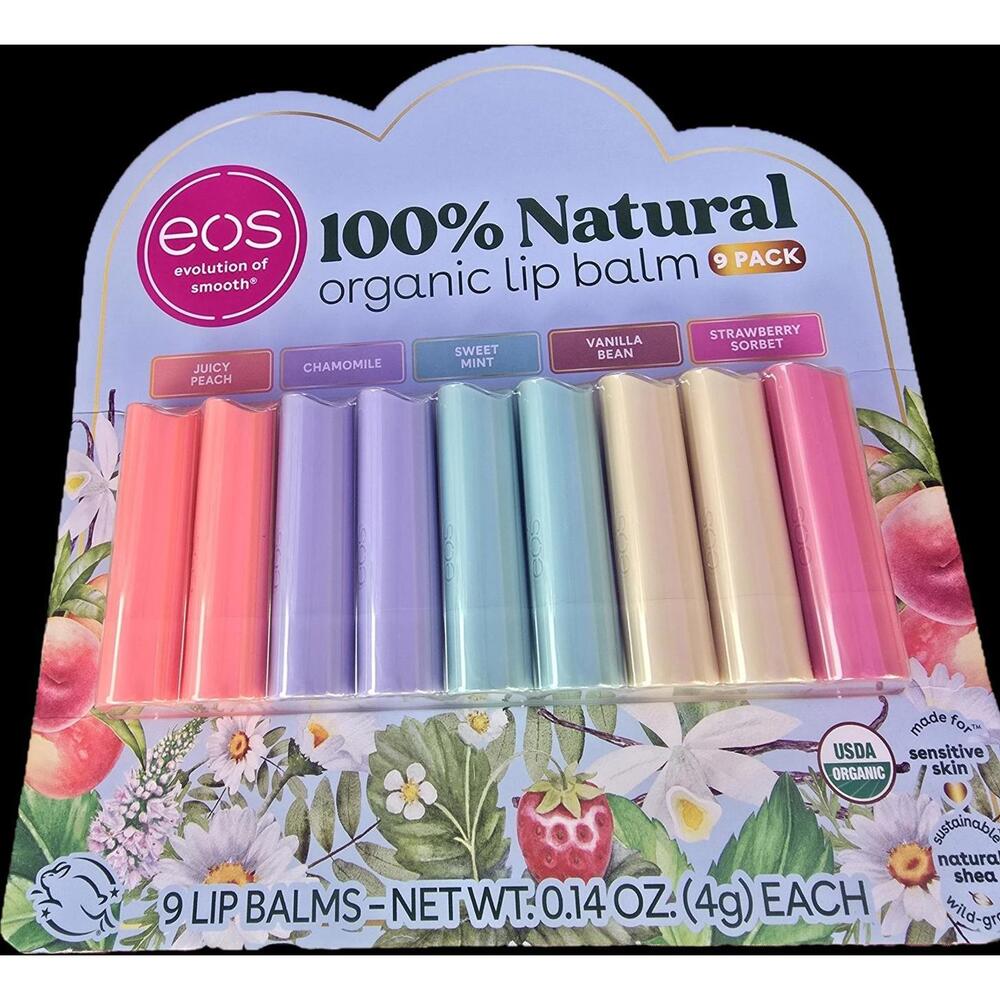 eos Organic Lip Balm Set - 9 Sticks with Shea Butter and Coconut Oil Benefits